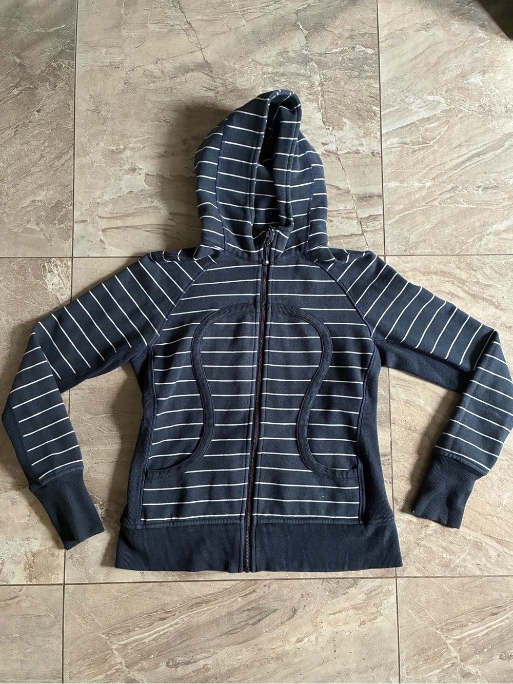 Lululemon athletica Navy and White Striped Zip Hoodie